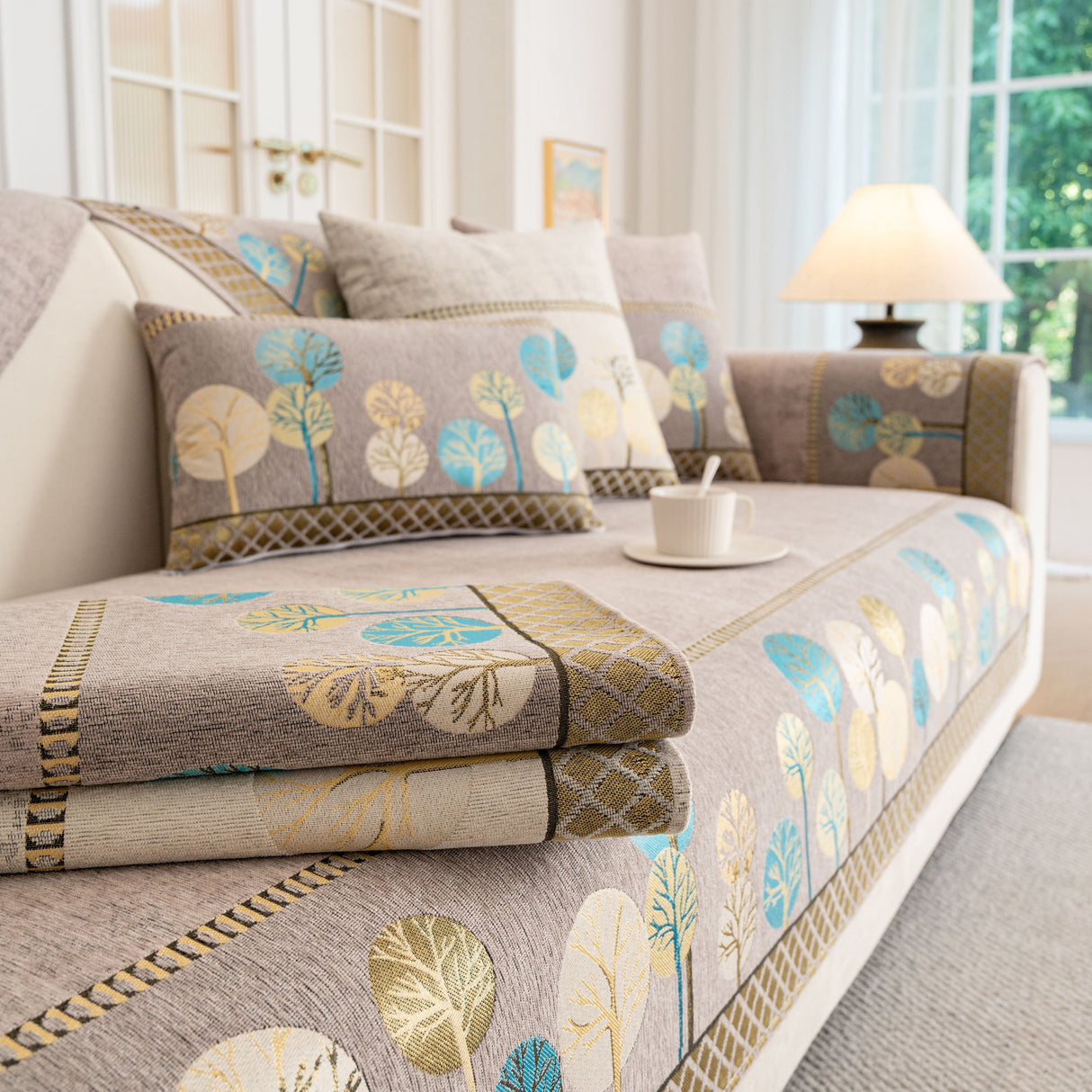 Sofa Cover for Couch, Non-Slip Sectional Couch Cover with Woven Tree Pattern
