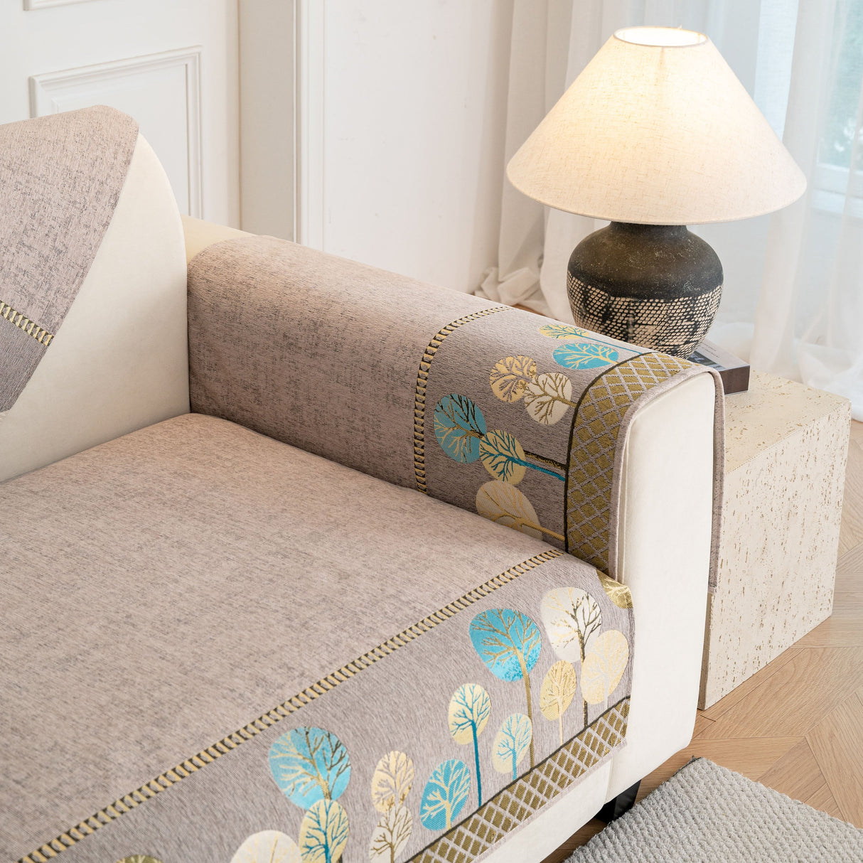 Sofa Cover for Couch, Non-Slip Sectional Couch Cover with Woven Tree Pattern