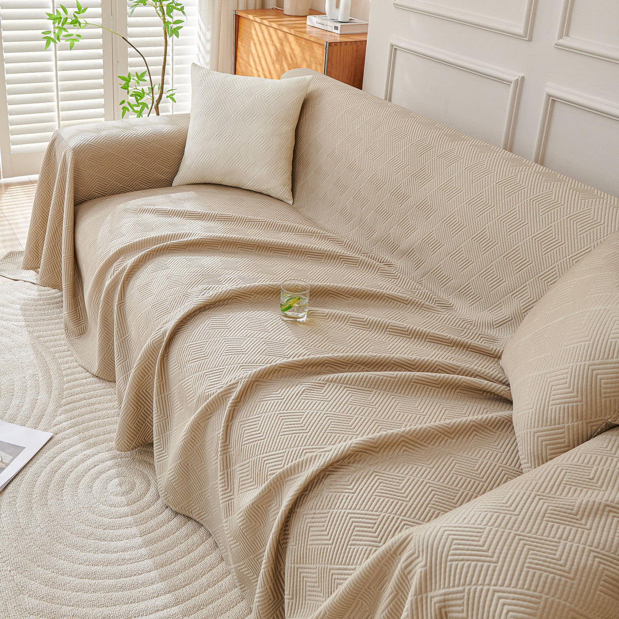 Cooling Scratch Proof Large Sofa Throw Cover, Geometric Texture Couch Protector