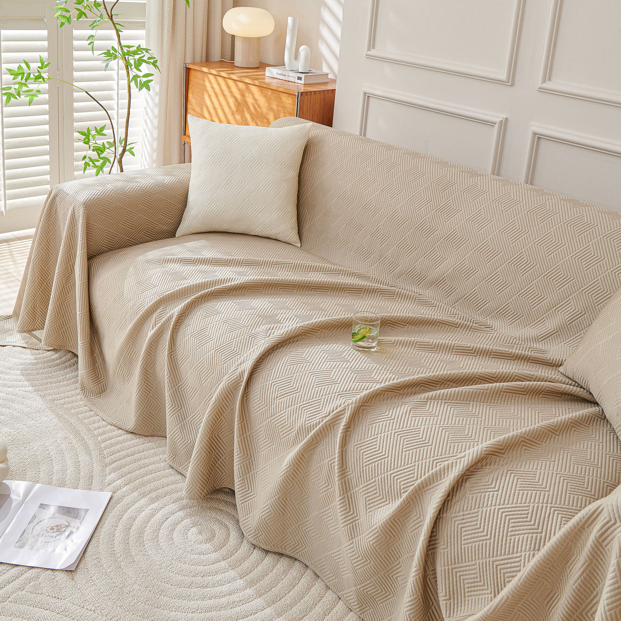 Cooling Scratch Proof Large Sofa Throw Cover, Geometric Texture Couch Protector