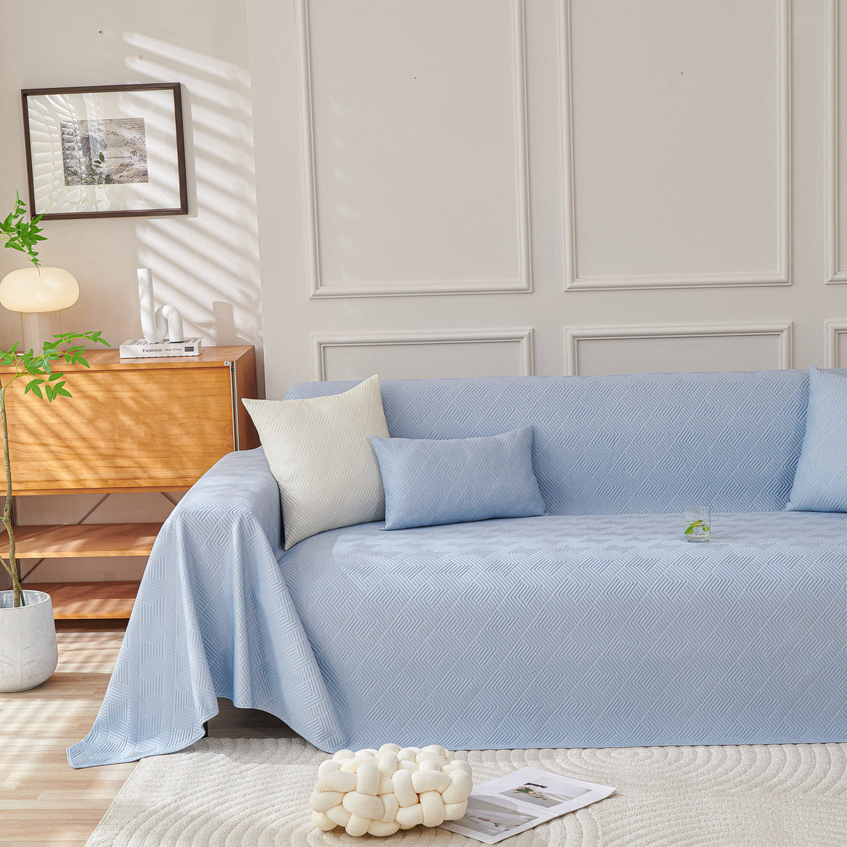 Cooling Scratch Proof Large Sofa Throw Cover, Geometric Texture Couch Protector