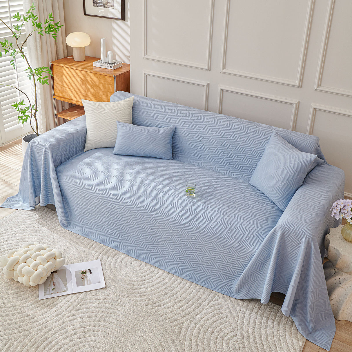 Cooling Scratch Proof Large Sofa Throw Cover, Geometric Texture Couch Protector