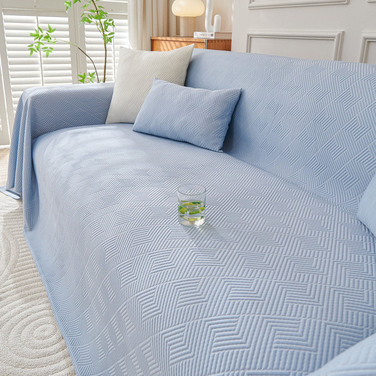 Cooling Scratch Proof Large Sofa Throw Cover, Geometric Texture Couch Protector