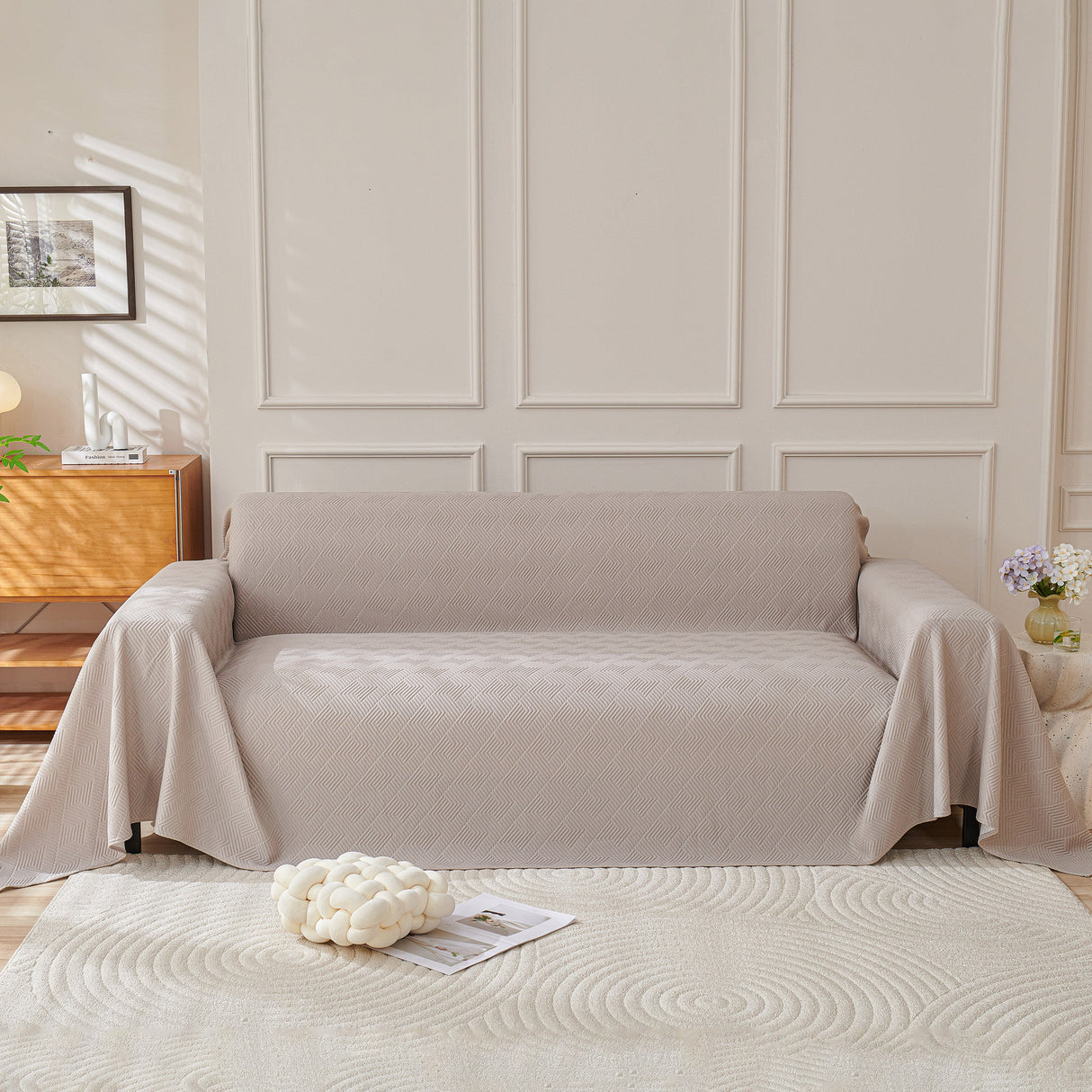 Cooling Scratch Proof Large Sofa Throw Cover, Geometric Texture Couch Protector