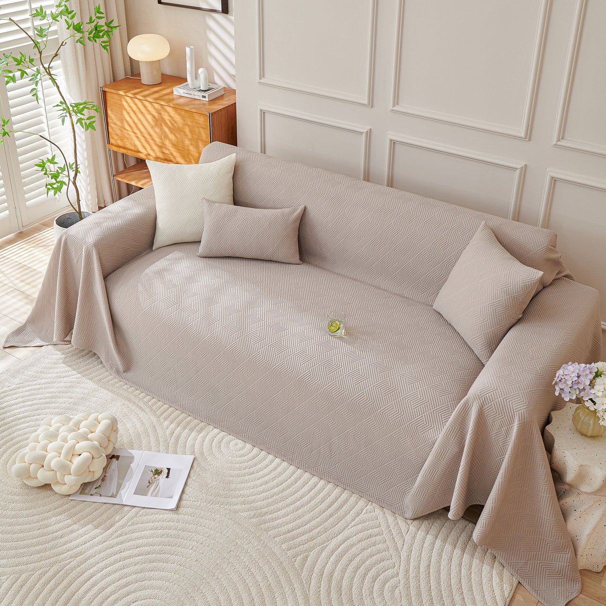 Cooling Scratch Proof Large Sofa Throw Cover, Geometric Texture Couch Protector