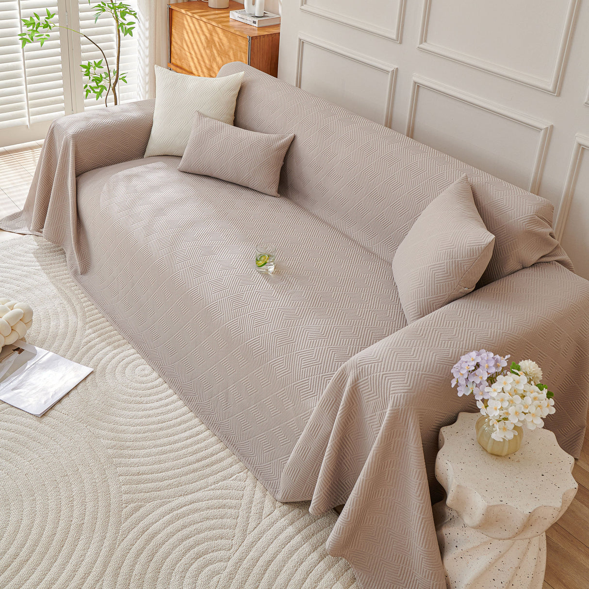 Cooling Scratch Proof Large Sofa Throw Cover, Geometric Texture Couch Protector