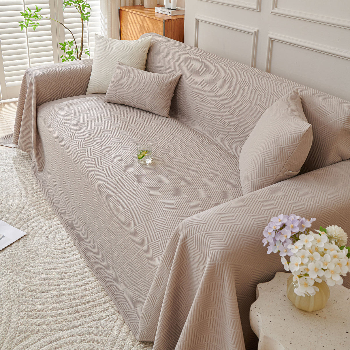 Cooling Scratch Proof Large Sofa Throw Cover, Geometric Texture Couch Protector
