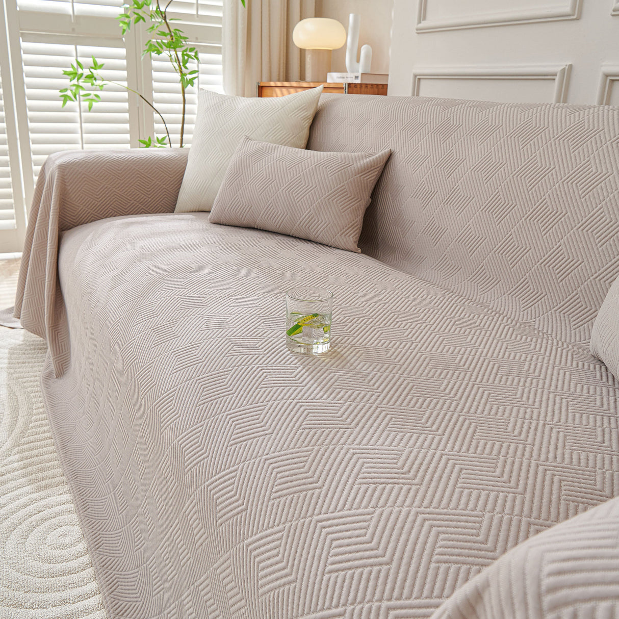 Cooling Scratch Proof Large Sofa Throw Cover, Geometric Texture Couch Protector