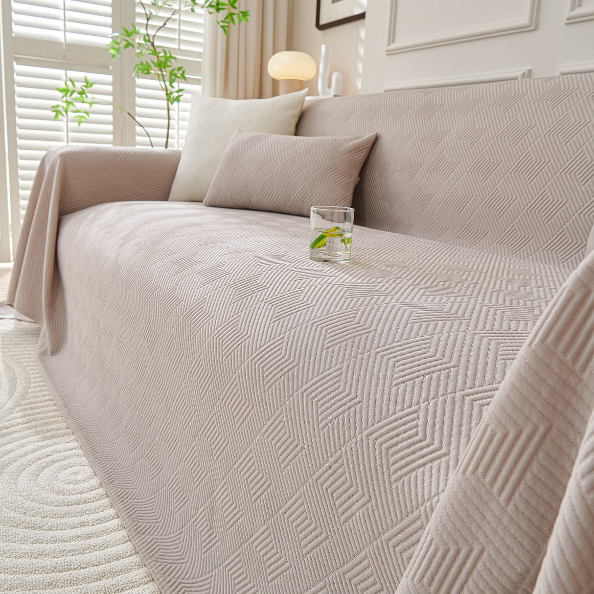 Cooling Scratch Proof Large Sofa Throw Cover, Geometric Texture Couch Protector