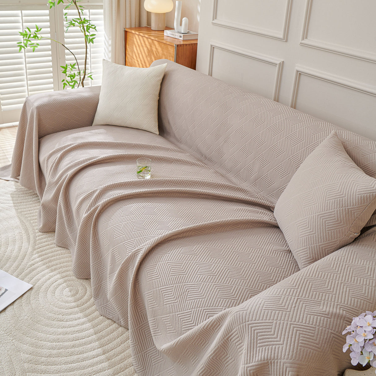 Cooling Scratch Proof Large Sofa Throw Cover, Geometric Texture Couch Protector