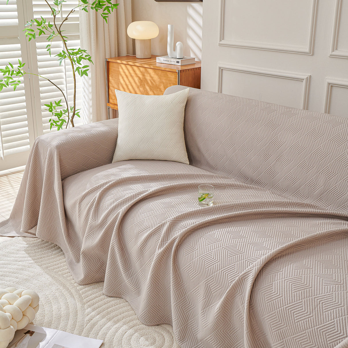 Cooling Scratch Proof Large Sofa Throw Cover, Geometric Texture Couch Protector