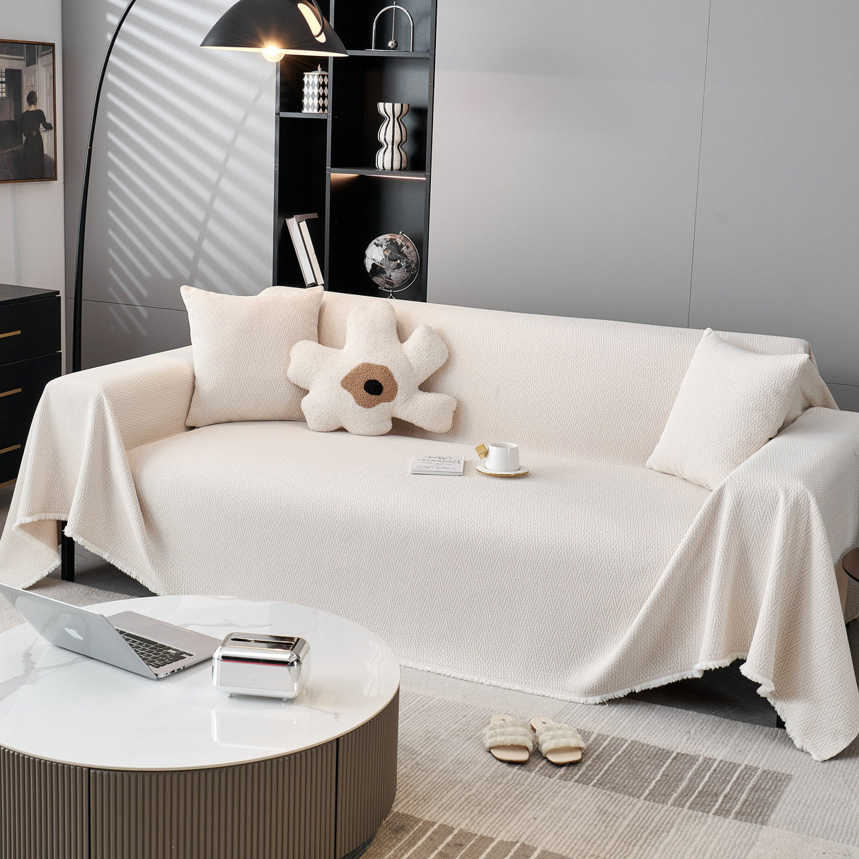 Waterproof Scratch Proof Herringbone Large Throw Blanket for Couch, Chenille Couch Cushion Covers for Pets