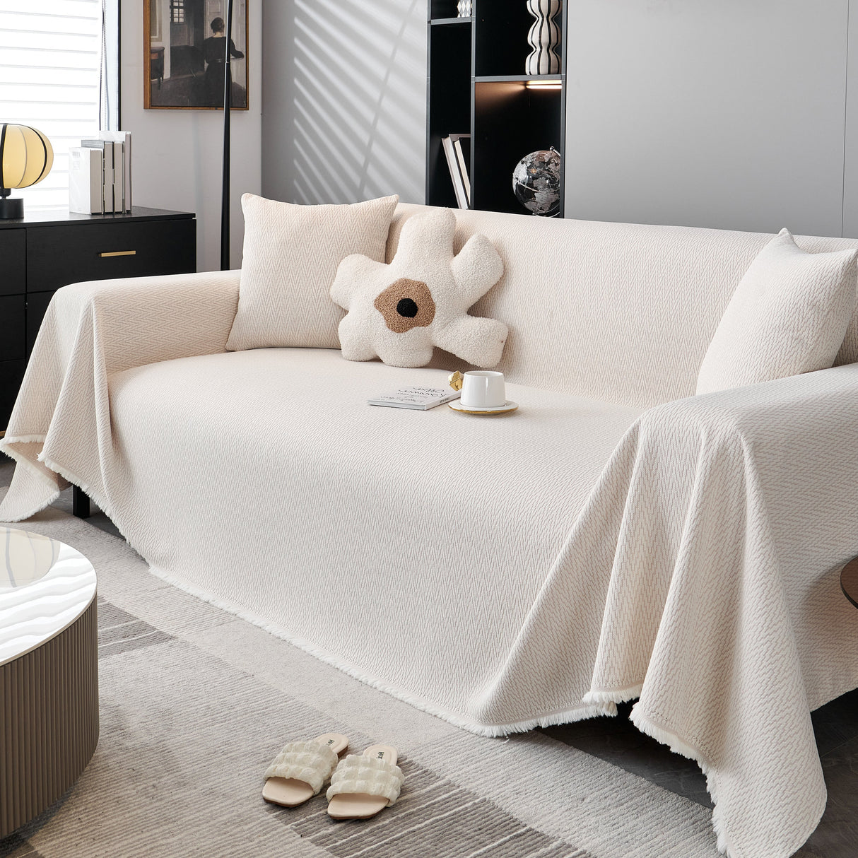 Waterproof Scratch Proof Herringbone Large Throw Blanket for Couch, Chenille Couch Cushion Covers for Pets