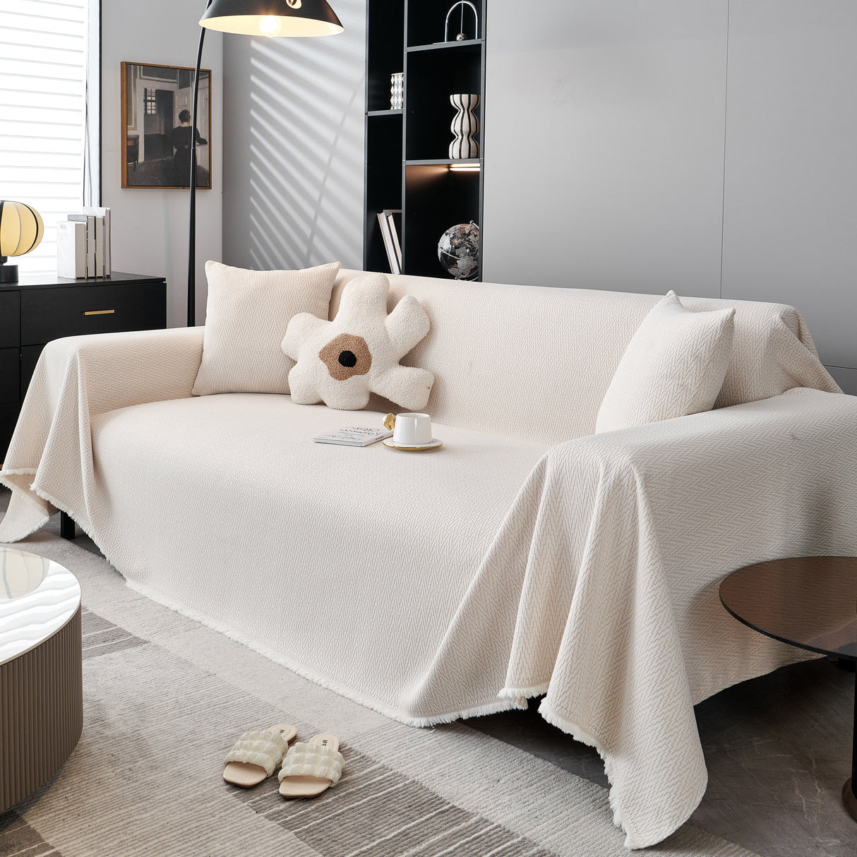 Waterproof Scratch Proof Herringbone Large Throw Blanket for Couch, Chenille Couch Cushion Covers for Pets