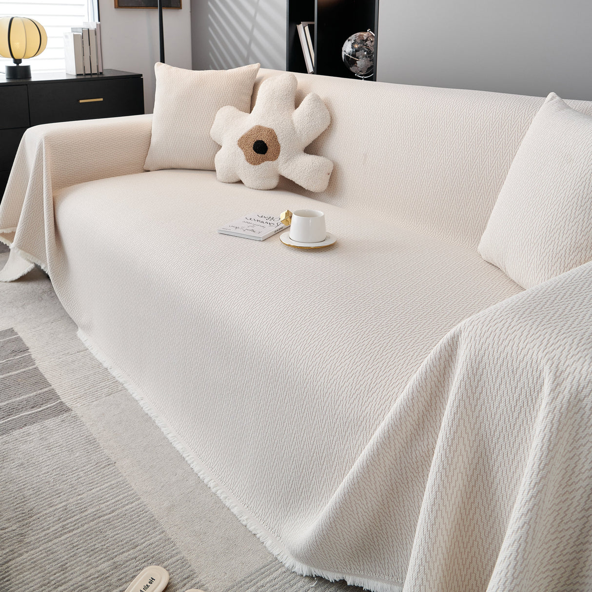 Waterproof Scratch Proof Herringbone Large Throw Blanket for Couch, Chenille Couch Cushion Covers for Pets