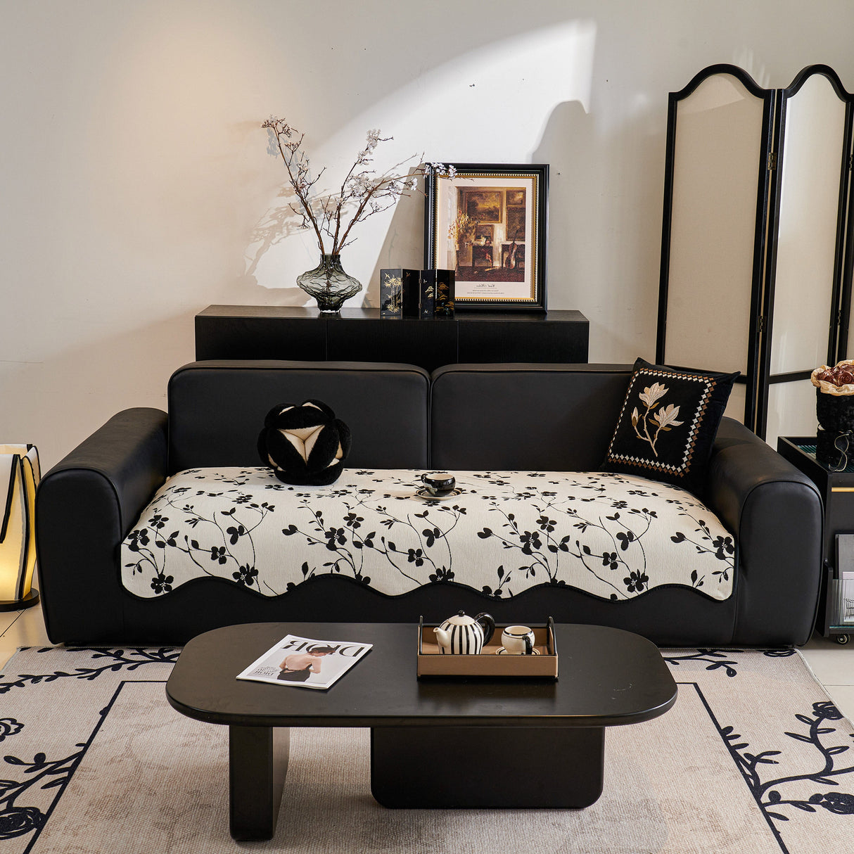 Floral Chenille Couch Cover, Non-Slip Sofa Slipcover Protector for Furniture