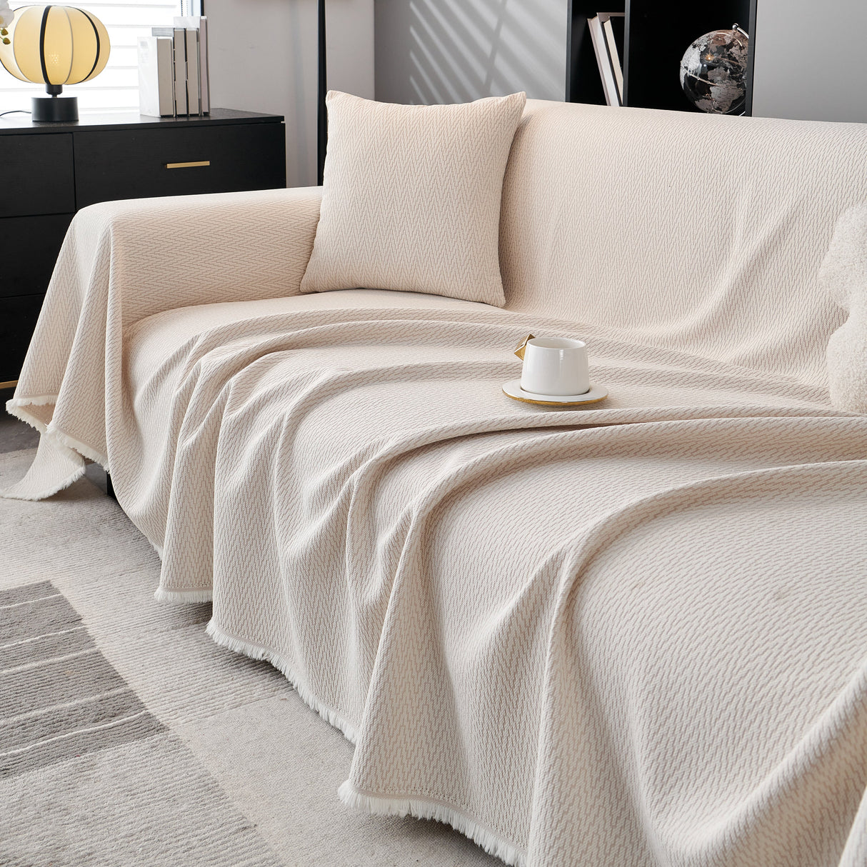 Waterproof Scratch Proof Herringbone Large Throw Blanket for Couch, Chenille Couch Cushion Covers for Pets