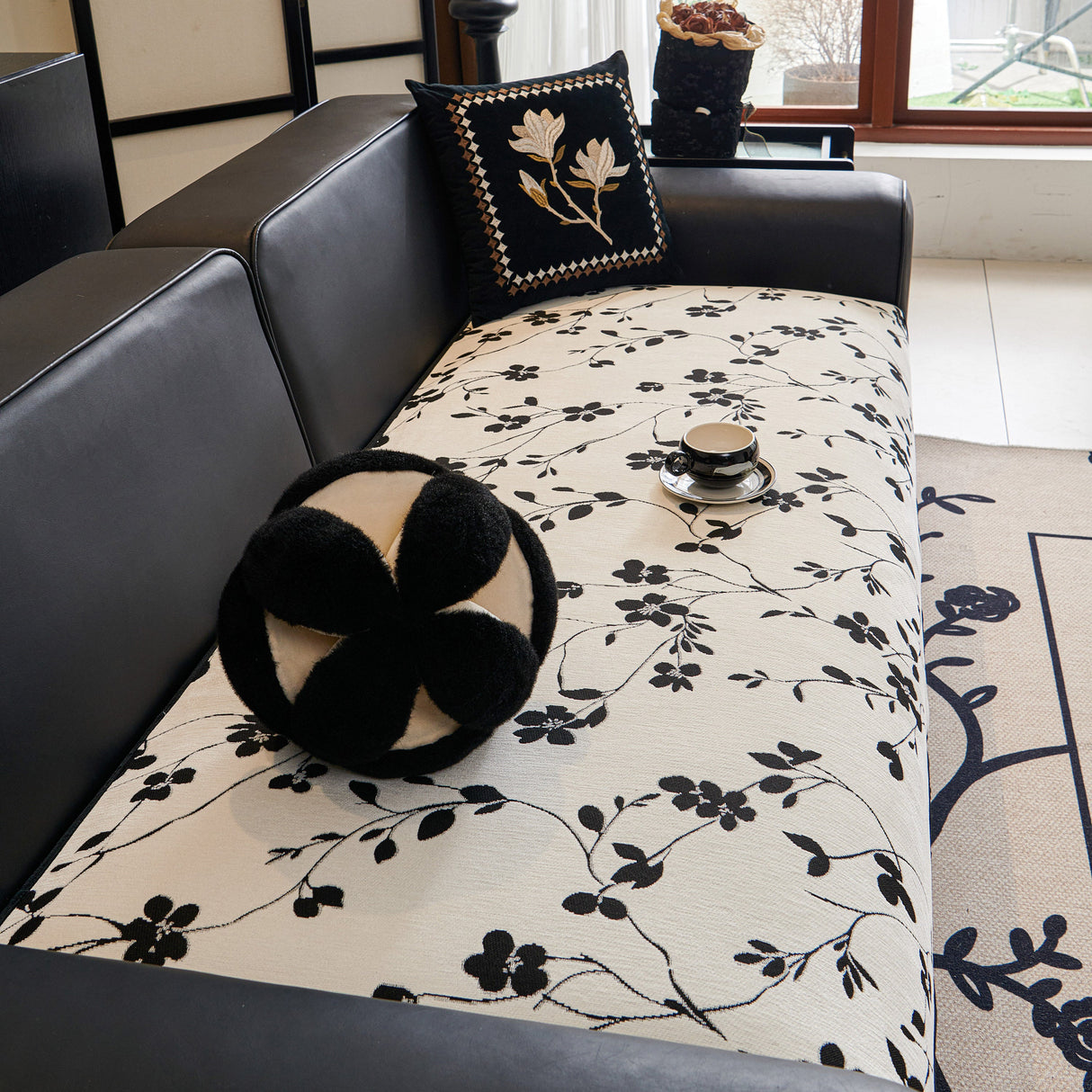 Floral Chenille Couch Cover, Non-Slip Sofa Slipcover Protector for Furniture