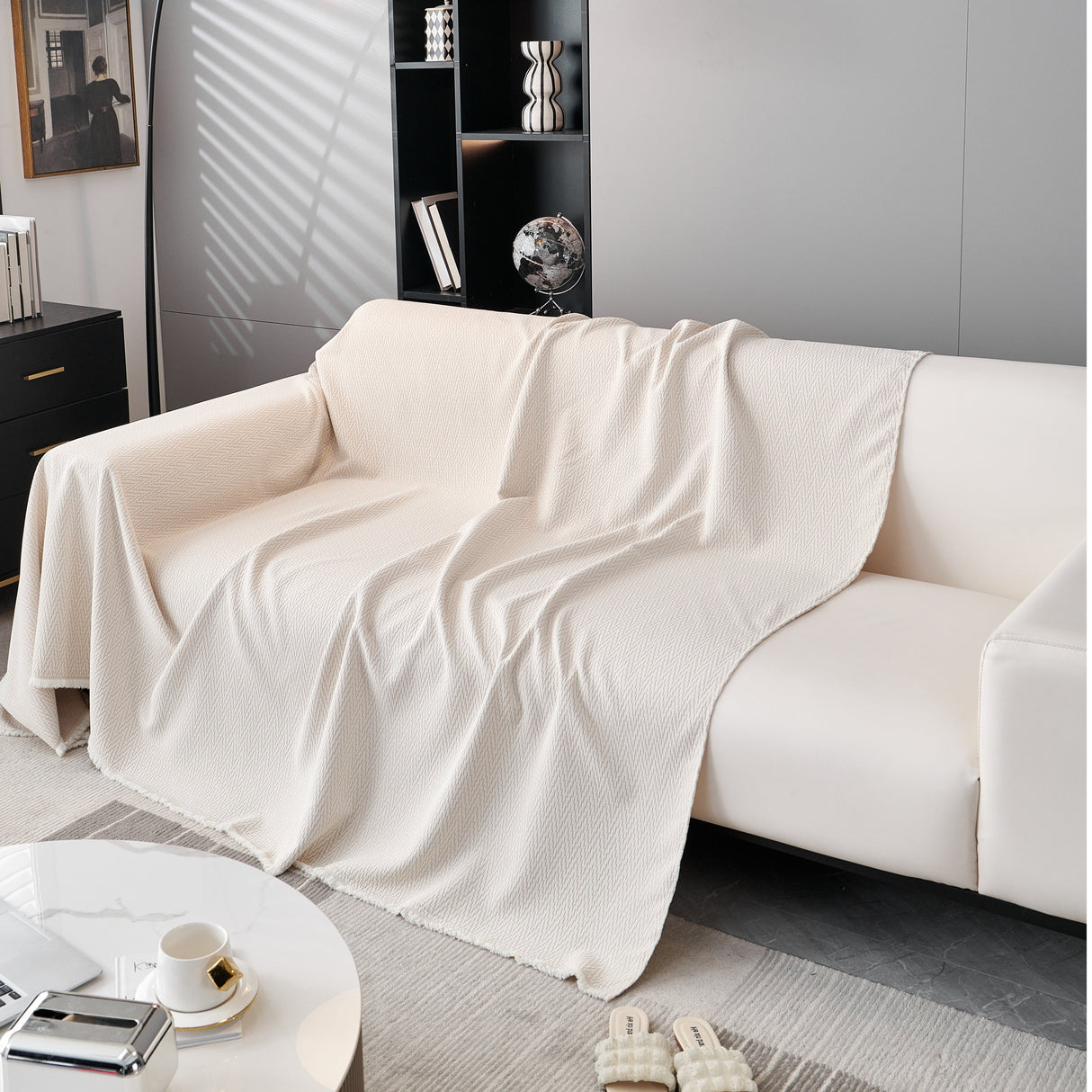 Waterproof Scratch Proof Herringbone Large Throw Blanket for Couch, Chenille Couch Cushion Covers for Pets