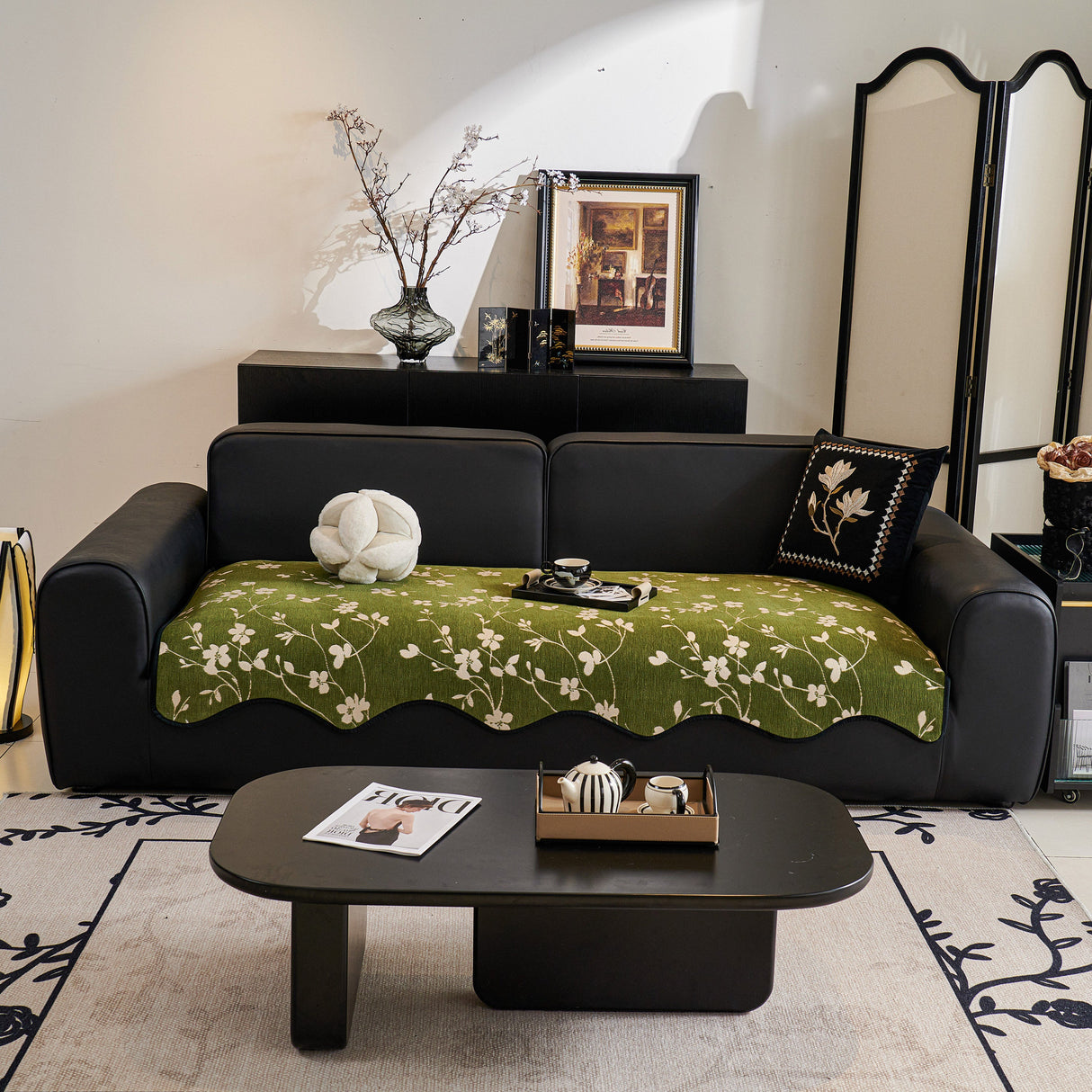 Floral Chenille Couch Cover, Non-Slip Sofa Slipcover Protector for Furniture