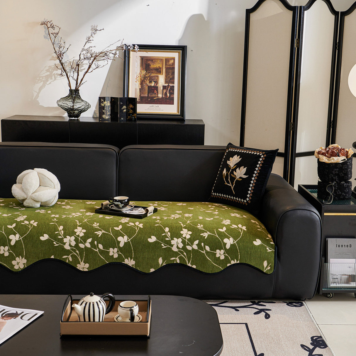 Floral Chenille Couch Cover, Non-Slip Sofa Slipcover Protector for Furniture