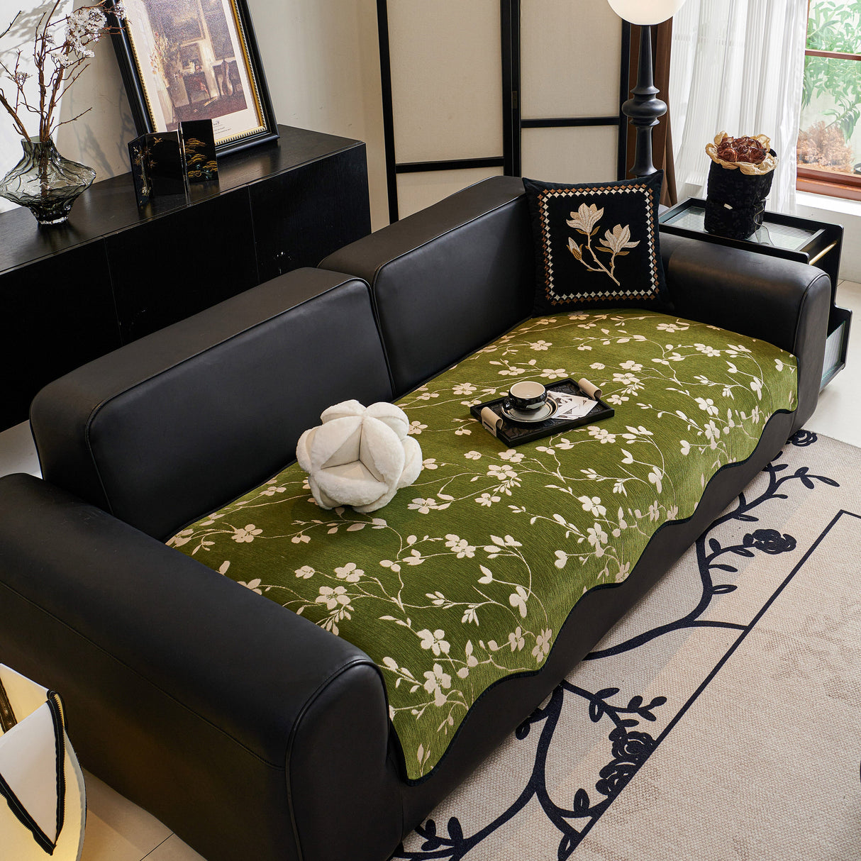 Floral Chenille Couch Cover, Non-Slip Sofa Slipcover Protector for Furniture