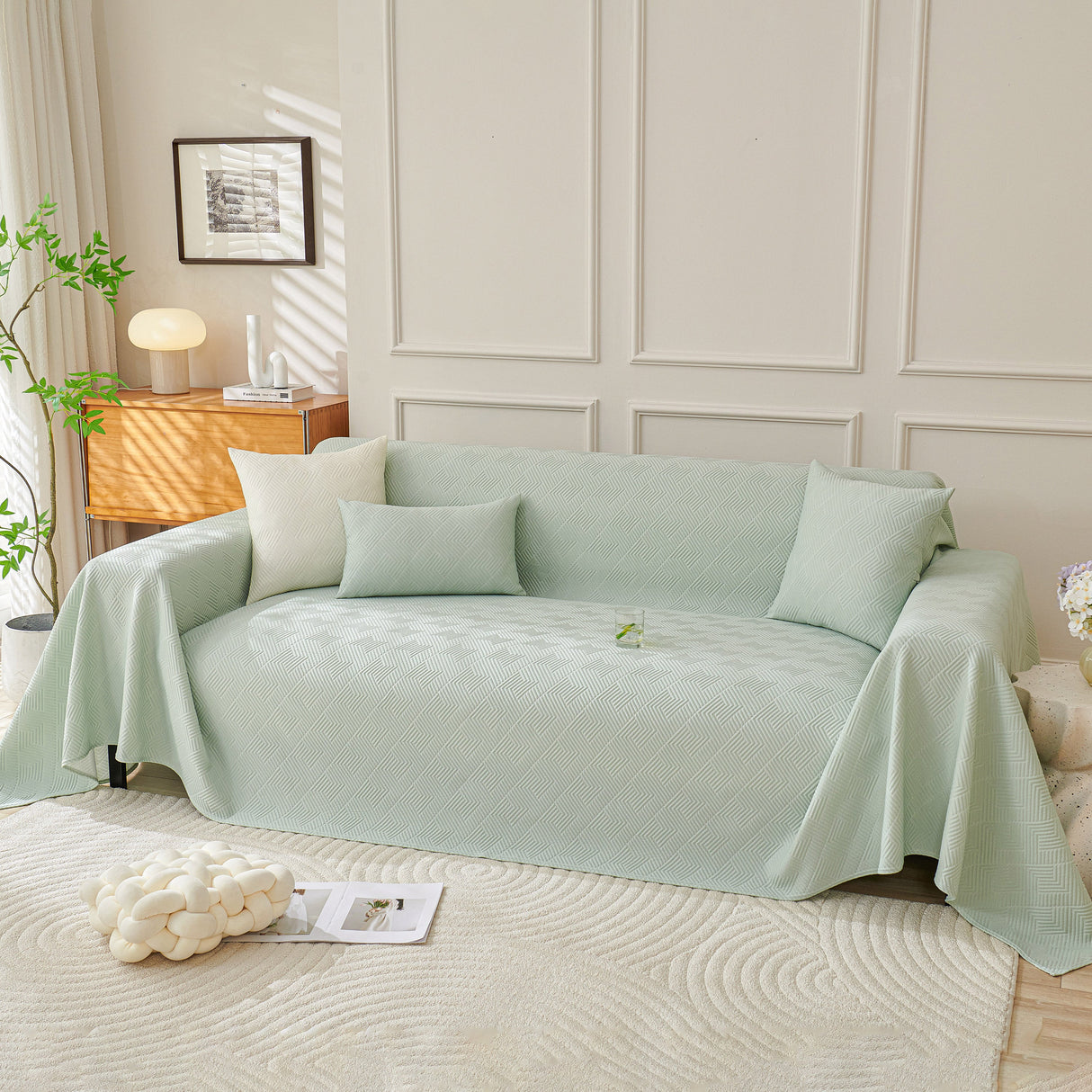 Cooling Scratch Proof Large Sofa Throw Cover, Geometric Texture Couch Protector