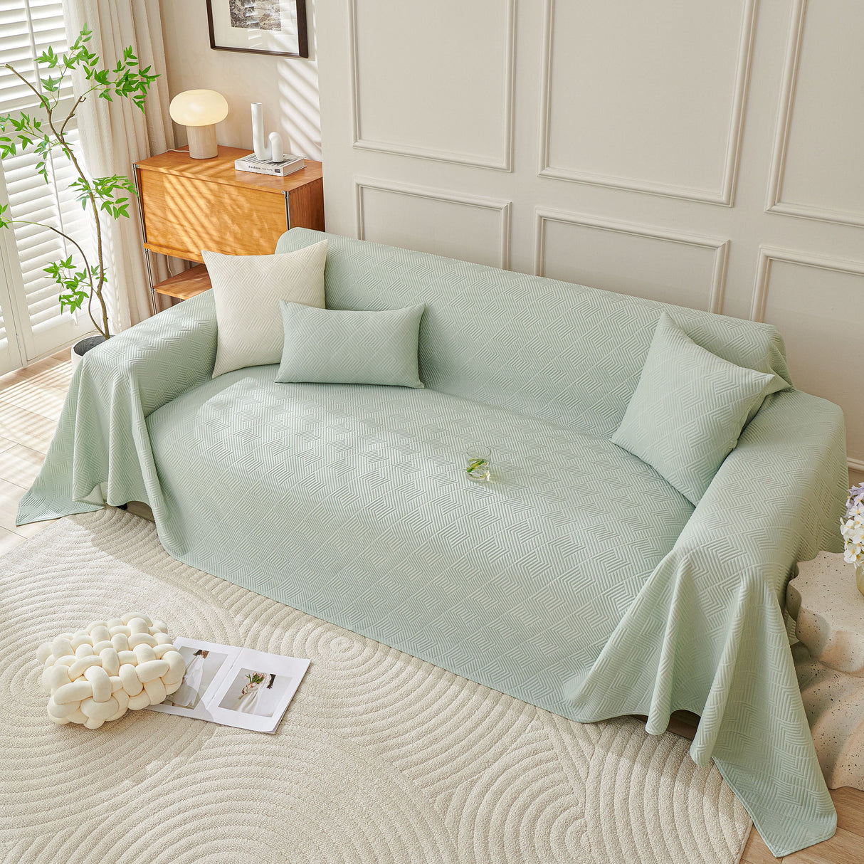 Cooling Scratch Proof Large Sofa Throw Cover, Geometric Texture Couch Protector