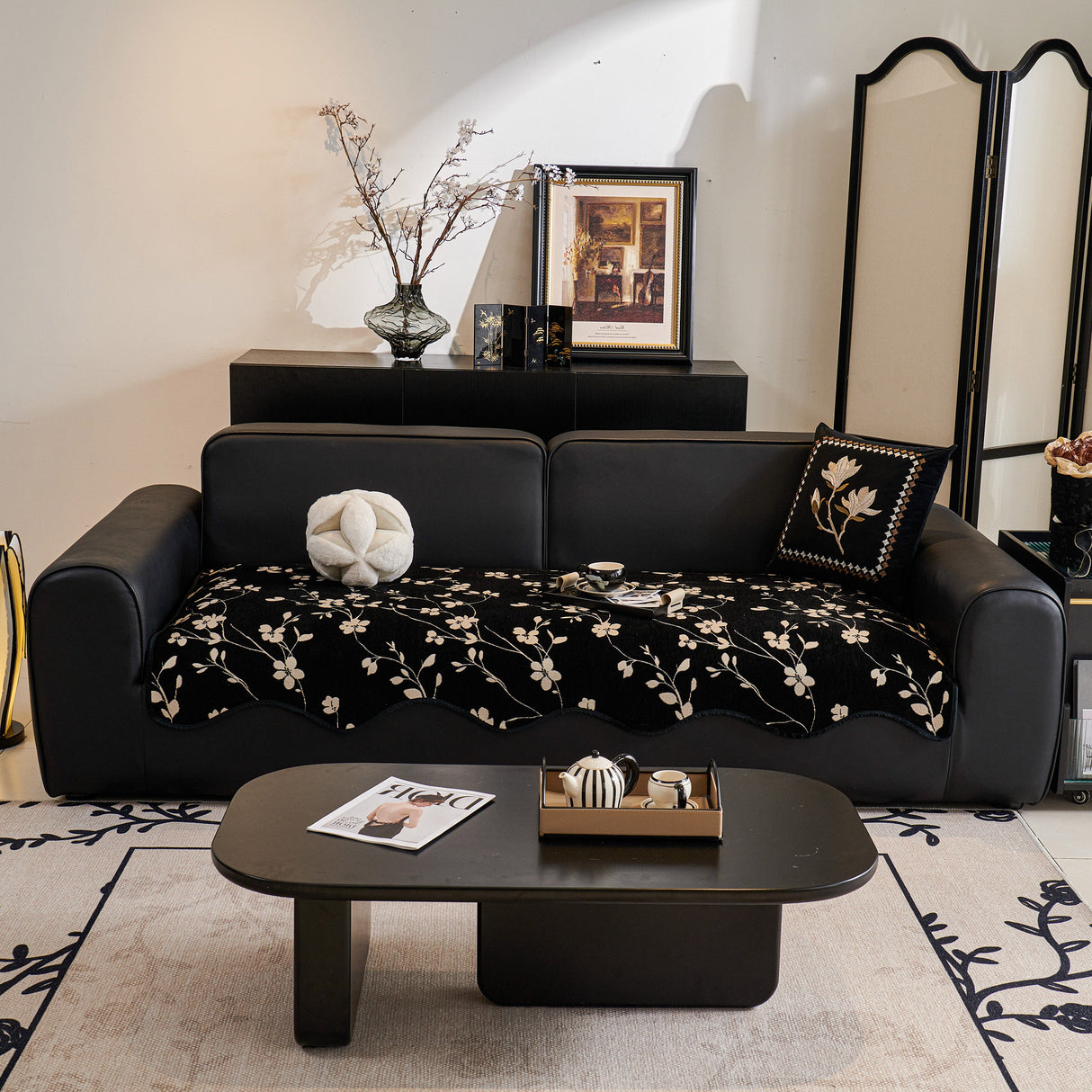 Floral Chenille Couch Cover, Non-Slip Sofa Slipcover Protector for Furniture