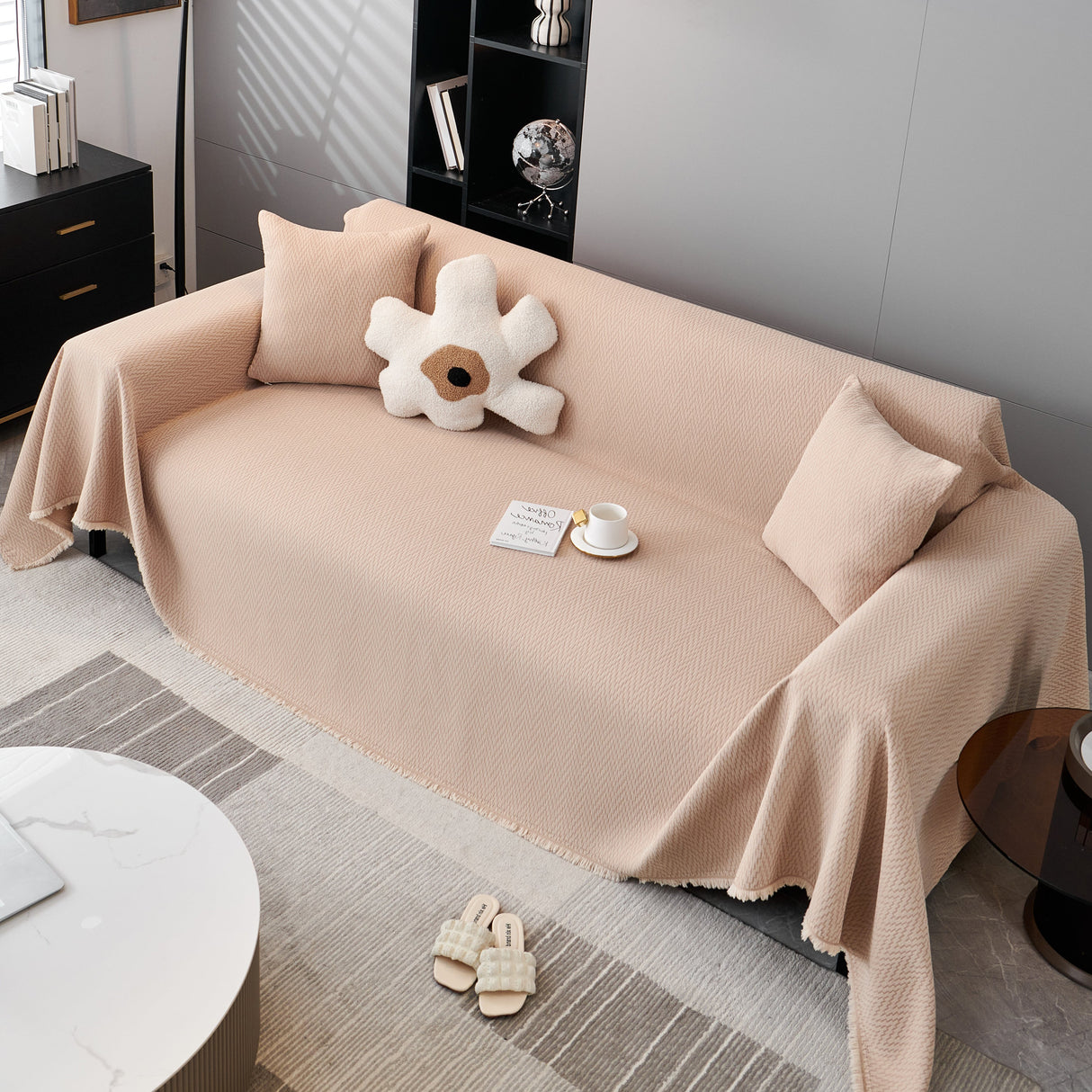 Waterproof Scratch Proof Herringbone Large Throw Blanket for Couch, Chenille Couch Cushion Covers for Pets