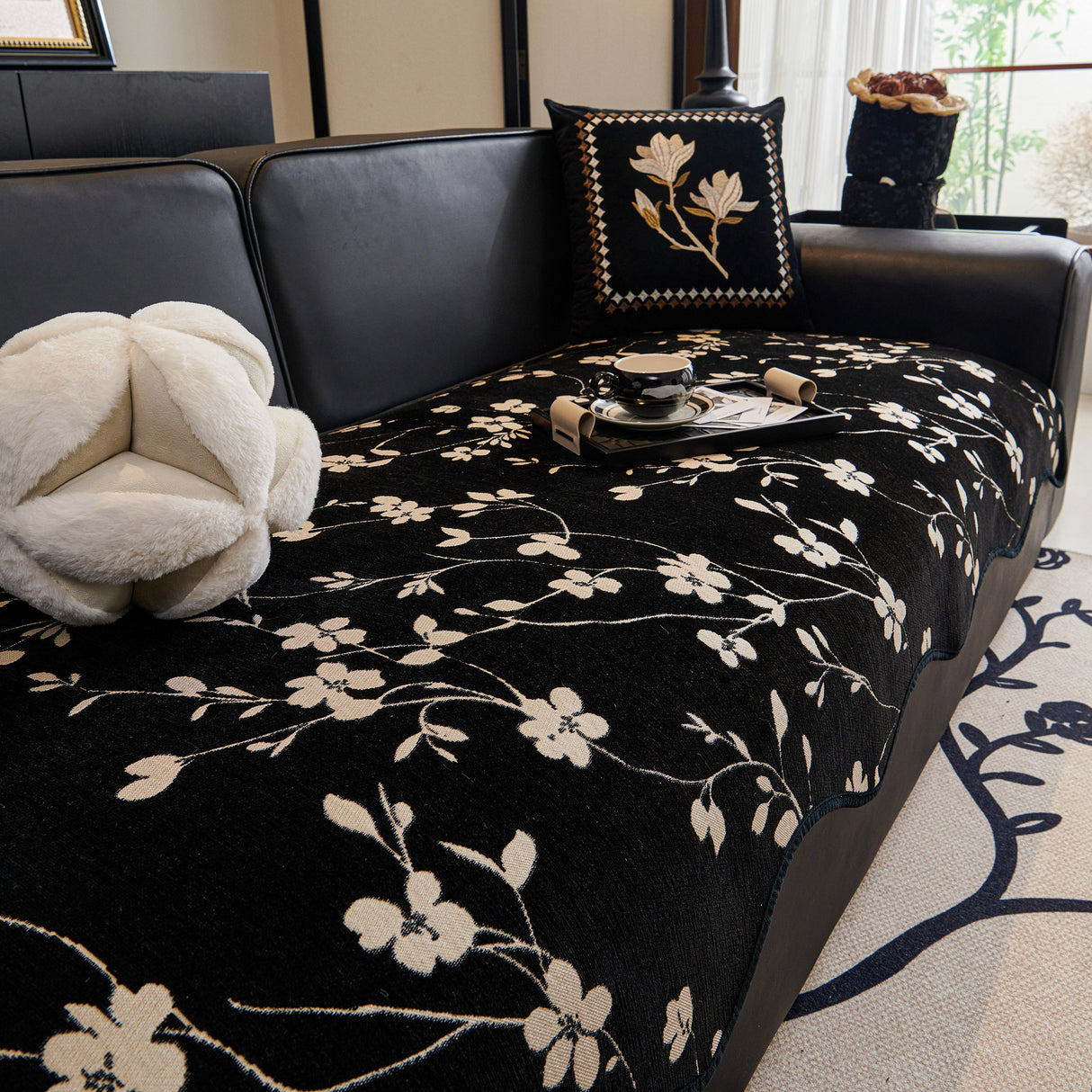 Floral Chenille Couch Cover, Non-Slip Sofa Slipcover Protector for Furniture