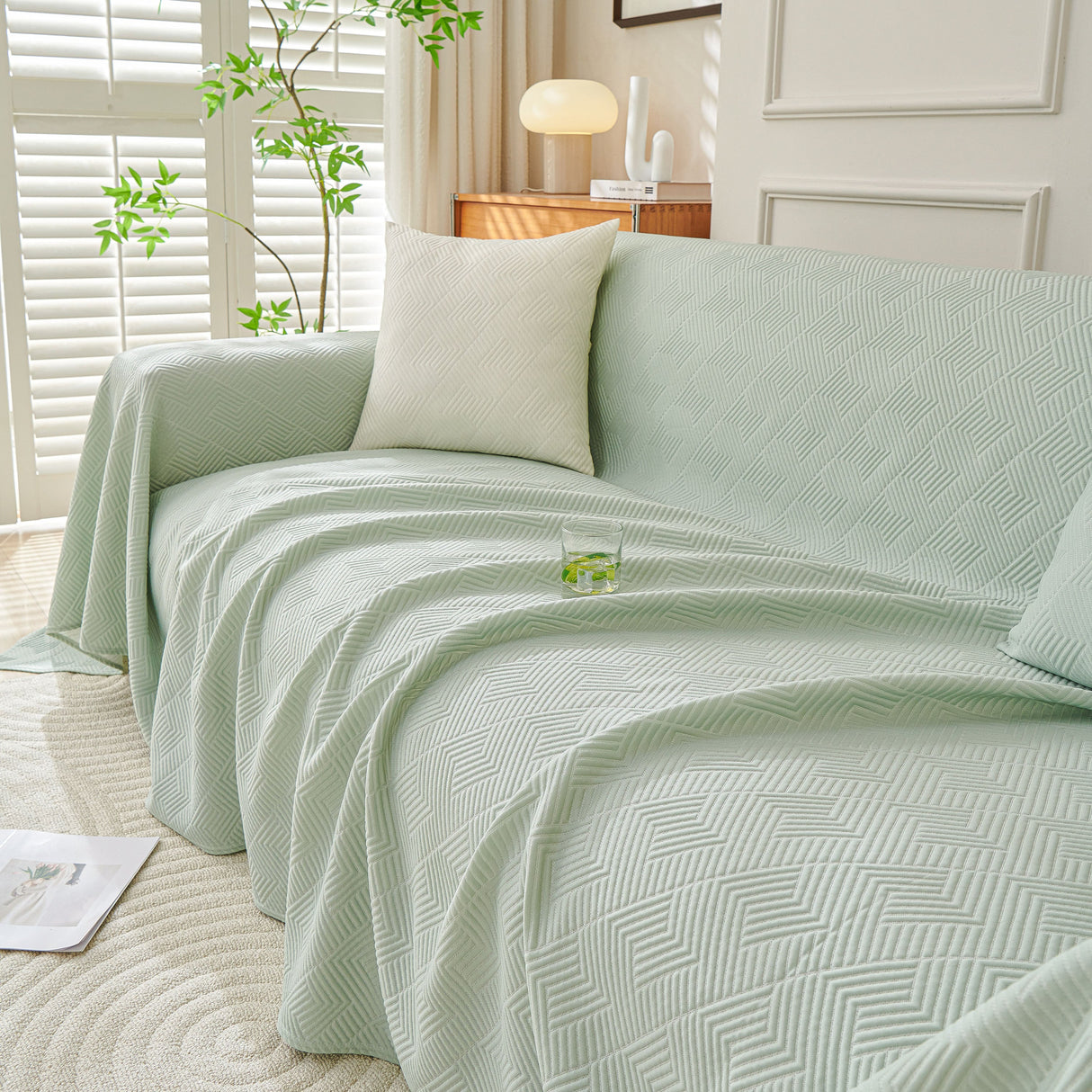 Cooling Scratch Proof Large Sofa Throw Cover, Geometric Texture Couch Protector
