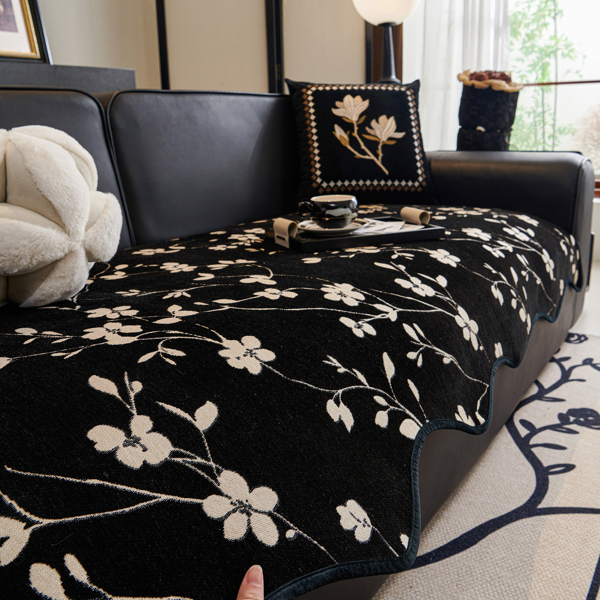 Floral Chenille Couch Cover, Non-Slip Sofa Slipcover Protector for Furniture