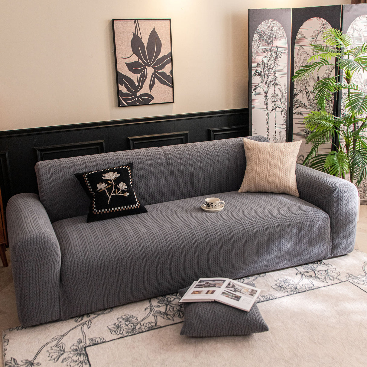 High Stretch Wheat Ear Embossed Textured Couch Slipcover, Water Repellent Sofa Cover