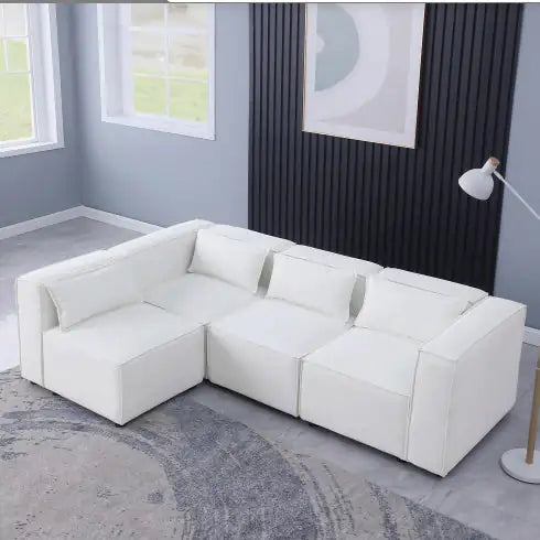 Modular Sofa BEIGE Chenille Fabric, Simple And Grand, The Seat And Back Is Very Soft. This Is Also A KNOCK DOWN Sofa
