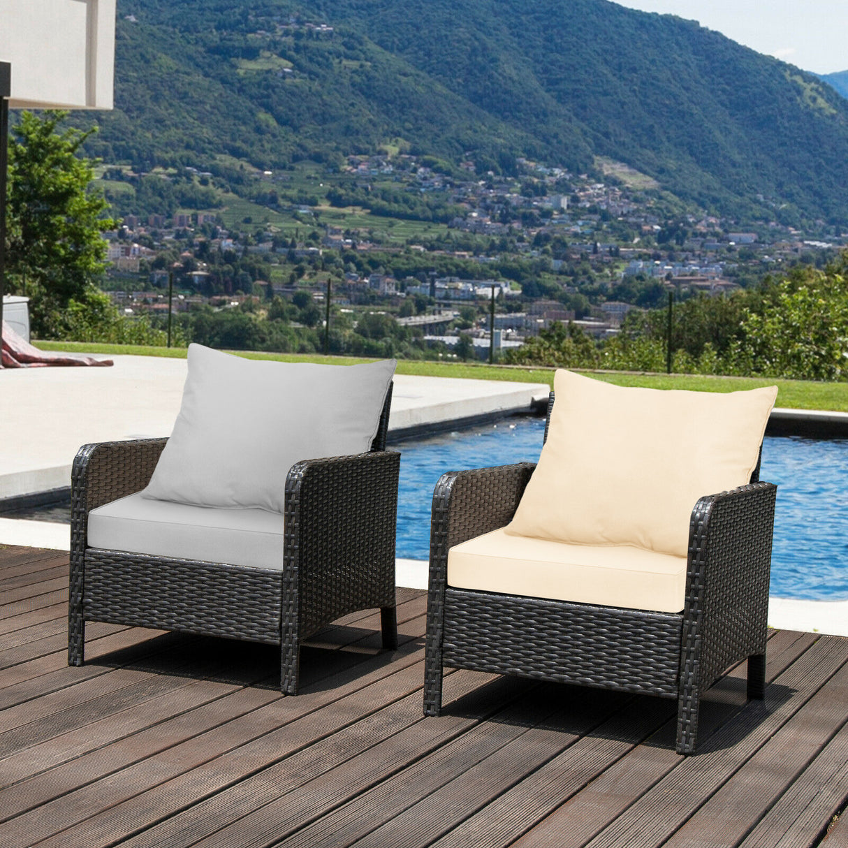 Deep Seat Chair Cushion Pads Set with Rope Belts for Indoor and Outdoor-Turquoise