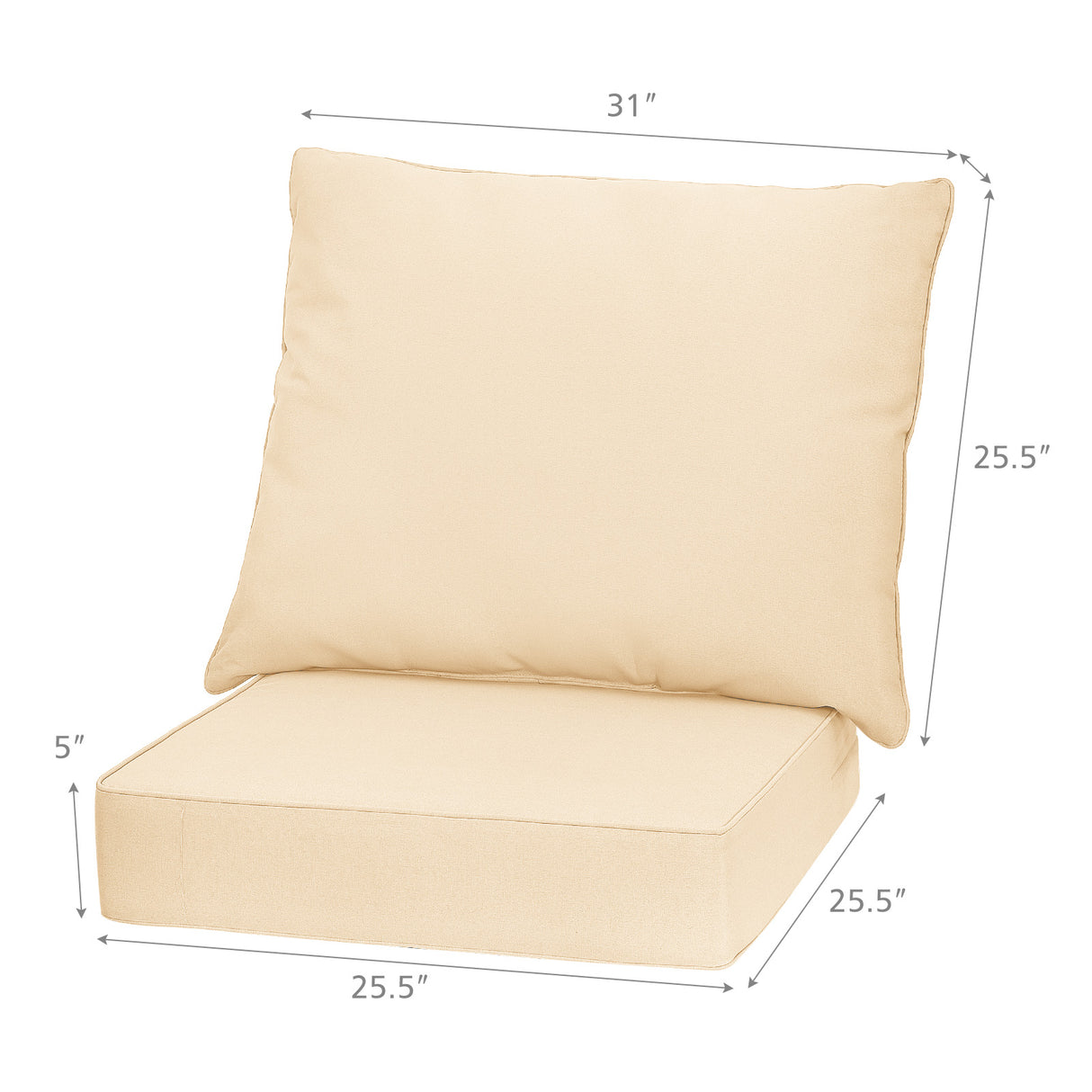 Deep Seat Chair Cushion Pads Set with Rope Belts for Indoor and Outdoor-Beige