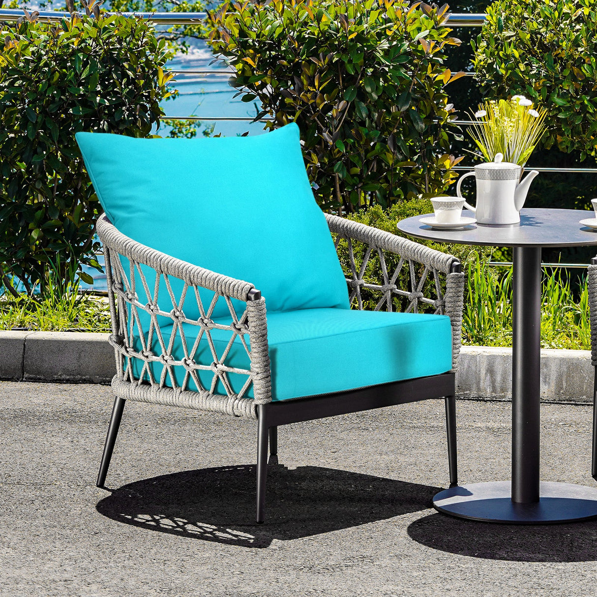 Deep Seat Chair Cushion Pads Set with Rope Belts for Indoor and Outdoor-Turquoise