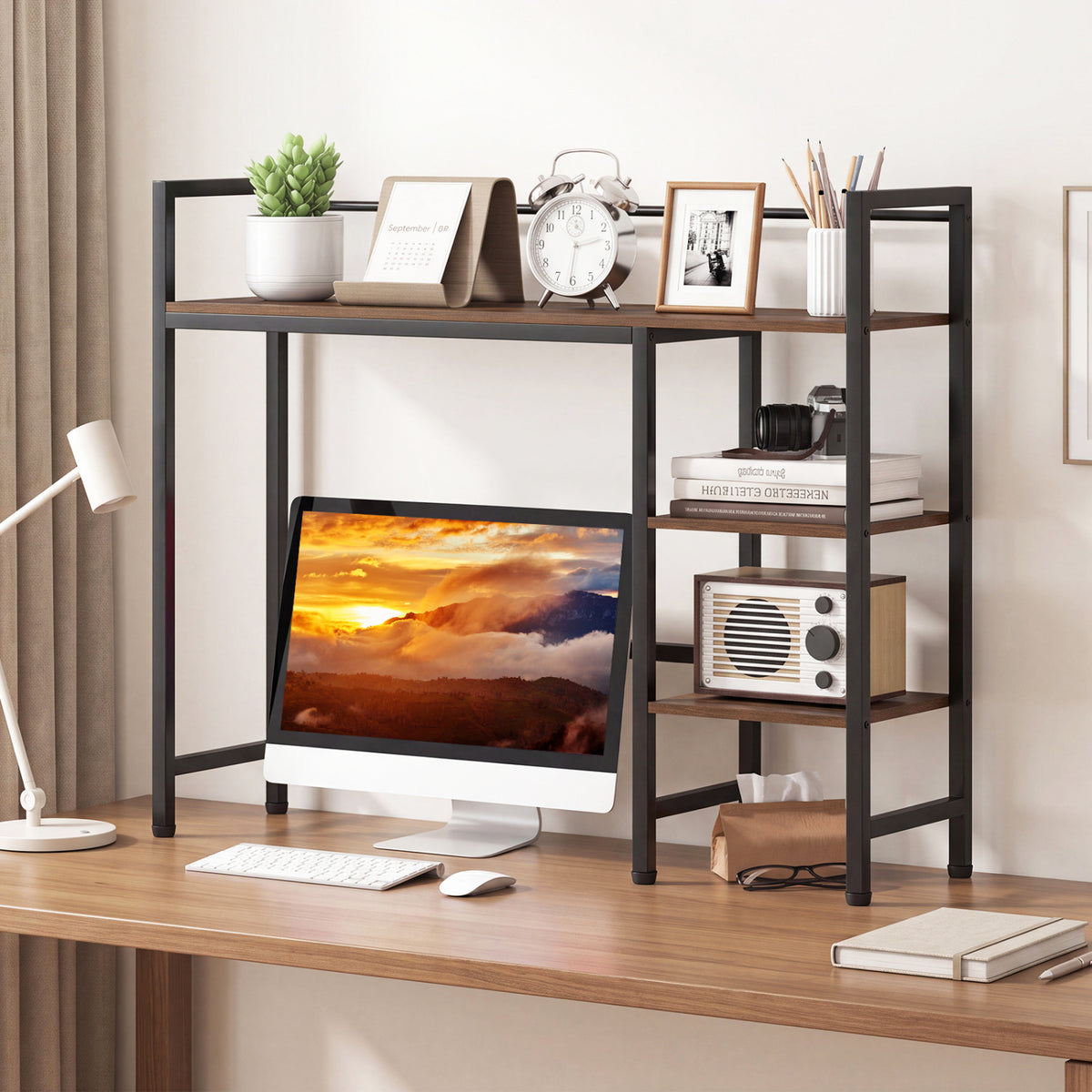 Desktop Bookshelf 38.5" W with Storage Display Rack for Home Office-Rustic Brown