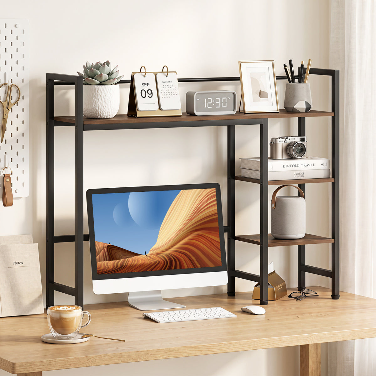 Desktop Bookshelf 38.5" W with Storage Display Rack for Home Office-Rustic Brown