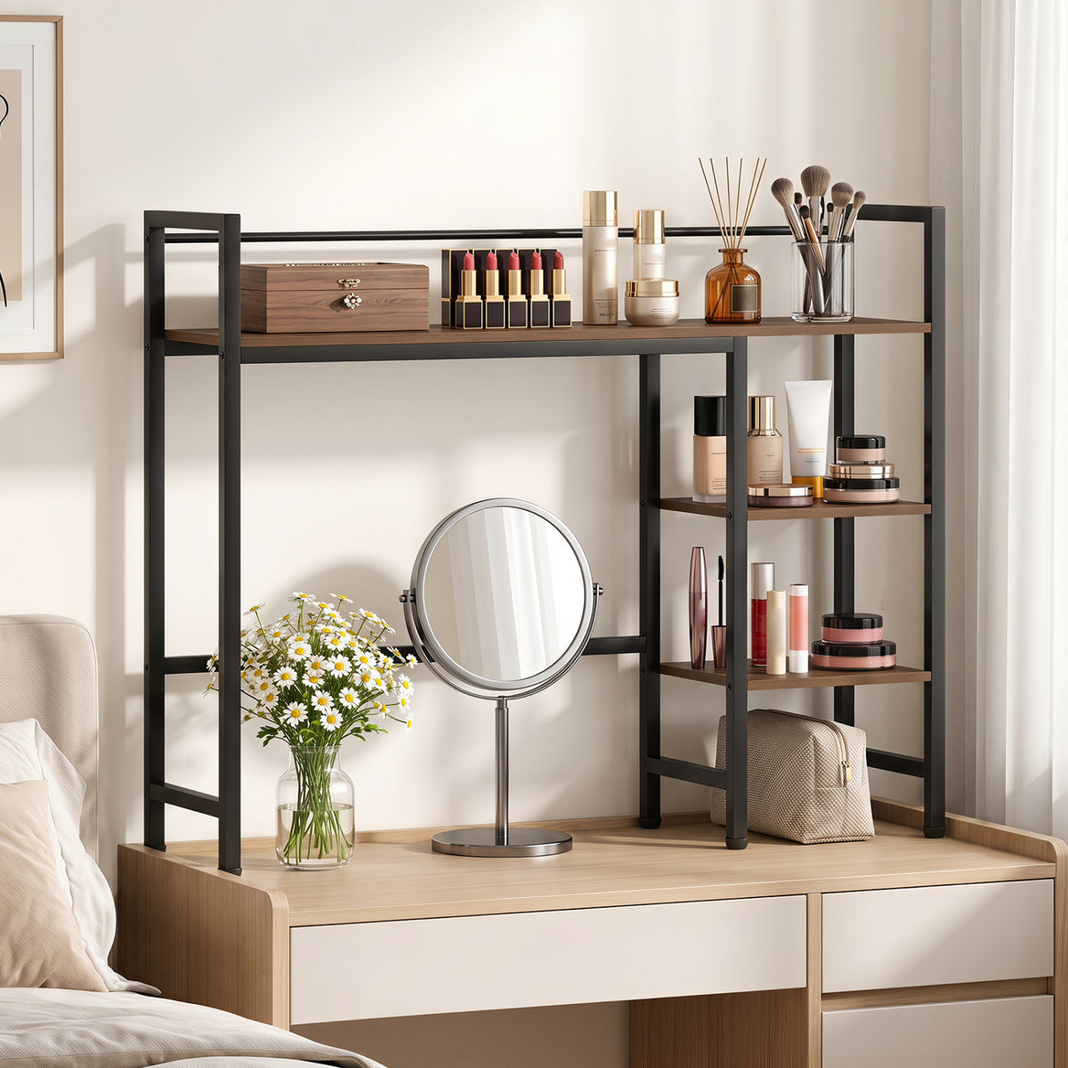 Desktop Bookshelf 38.5" W with Storage Display Rack for Home Office-Rustic Brown