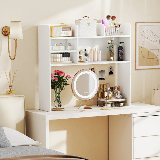 Desktop Bookshelf Countertop Storage Hutch with 6 Shelves-White