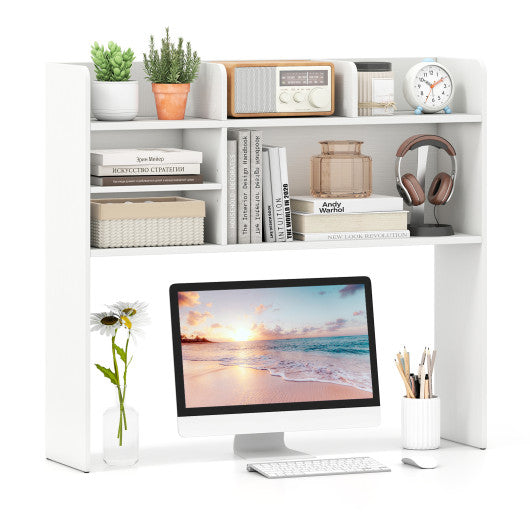 Desktop Bookshelf Countertop Storage Hutch with 6 Shelves-White