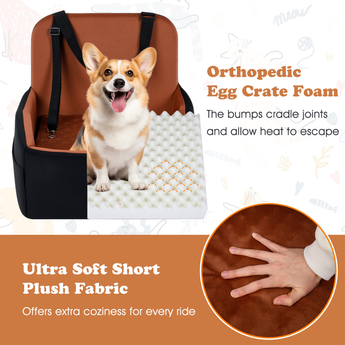 Detachable Dog Booster Car Seat Fits Front and Back Seat