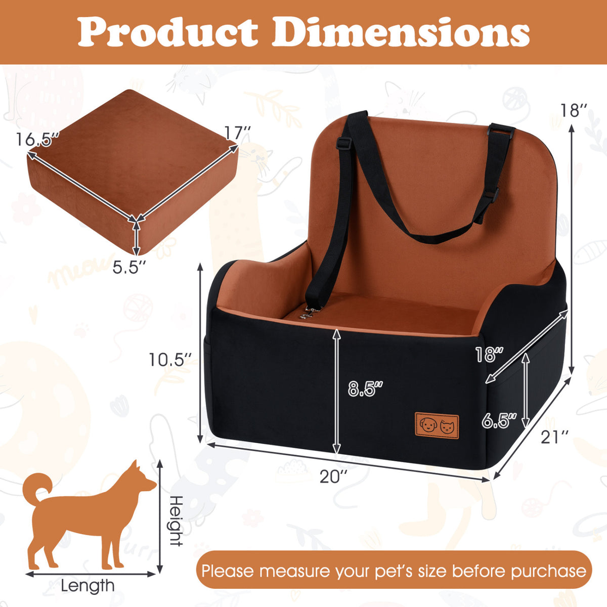 Detachable Dog Booster Car Seat Fits Front and Back Seat