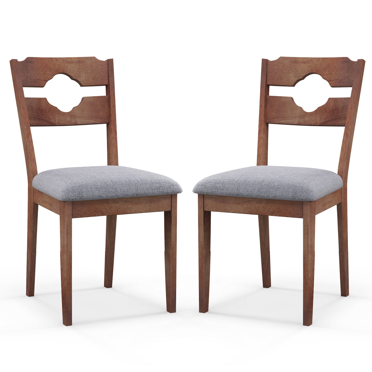 Dining Chair Set of 2 Fabric Upholstered Kitchen Chairs with Padded Seat and High Back-Gray