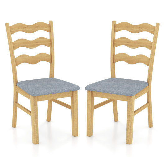 Dining Chair Set of 2 Linen Fabric Upholstered Kitchen Chairs with Padded Seat-Natural