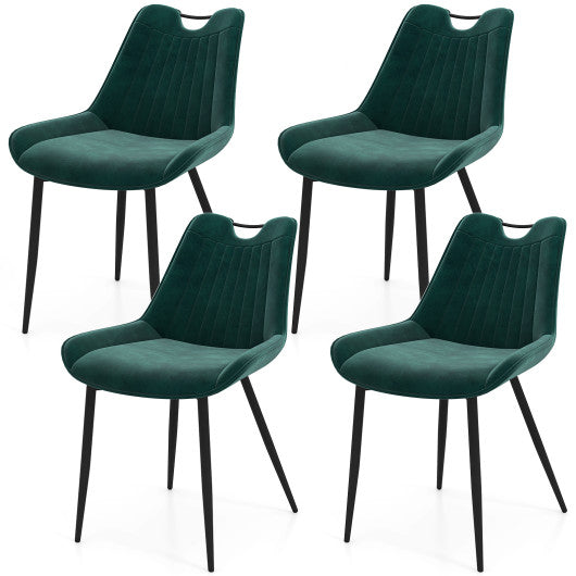 Dining Chair Set of 4 Faux Leather Upholstered Kitchen Chairs with Metal Legs-Turquoise