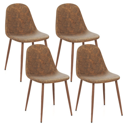 Dining Chair Set of 4 Faux PU Leather Upholstered Kitchen Chairs with Metal Legs-Brown
