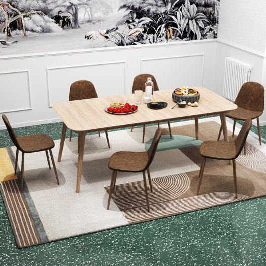 Dining Chair Set of 4 Faux PU Leather Upholstered Kitchen Chairs with Metal Legs-Brown